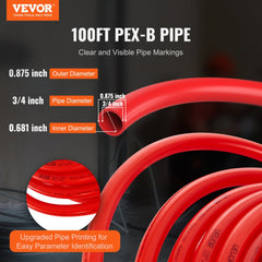 VEVOR PEX Pipe 3/4 Inch, 100 Feet Length PEX-B Flexible Pipe Tubing for Potable Water, Pex Water Lines for Hot/Cold