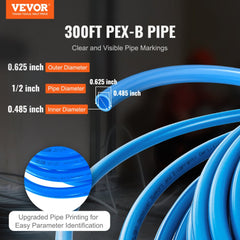 VEVOR PEX Pipe 1/2 Inch, 300 Feet Length PEX-B Flexible Pipe Tubing for Potable Water, Pex Water Lines for Hot/Cold