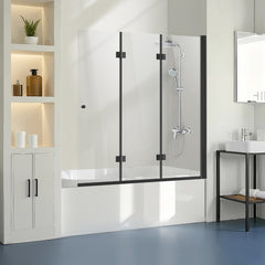 VEVOR Bathtub Shower Door, 51 in. W x 56 in. H, Frameless Foldable Hinged Shower Door, Tri-Fold Shower Glass Door with