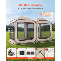 VEVOR Screen House Tent, 12 x 6 ft, 2 in 1 Pop Up Screen Tent, Portable Screened in Canopy with Carry Bag, Netting