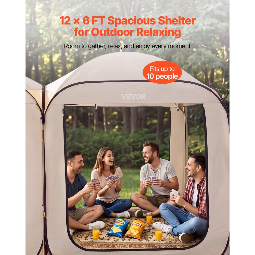 VEVOR Screen House Tent, 12 x 6 ft, 2 in 1 Pop Up Screen Tent, Portable Screened in Canopy with Carry Bag, Netting