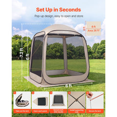 VEVOR Screen House Tent, 6 x 6 ft, 4-6 Person Pop Up Screen Tent, Portable Screened in Canopy with Carry Bag, Netting