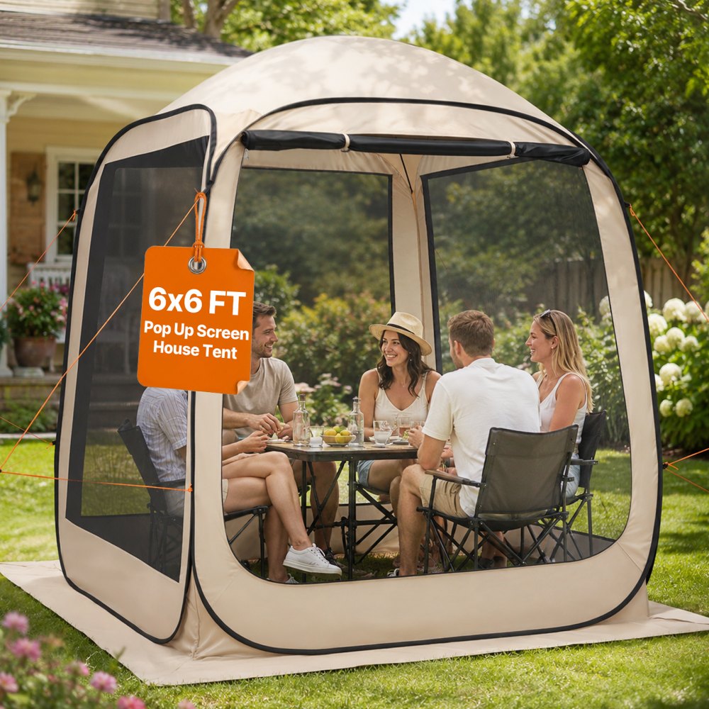 VEVOR Screen House Tent, 6 x 6 ft, 4-6 Person Pop Up Screen Tent, Portable Screened in Canopy with Carry Bag, Netting