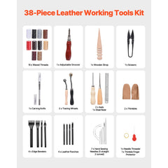 VEVOR Leather Working Tools Kit, 38 PCS Leather Craft Tools with Portable Canvas Storage Bag, Engraving Punching Sewing