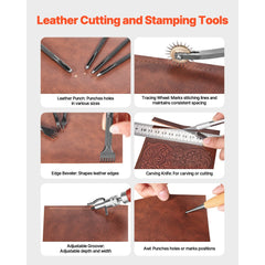 VEVOR Leather Working Tools Kit, 38 PCS Leather Craft Tools with Portable Canvas Storage Bag, Engraving Punching Sewing