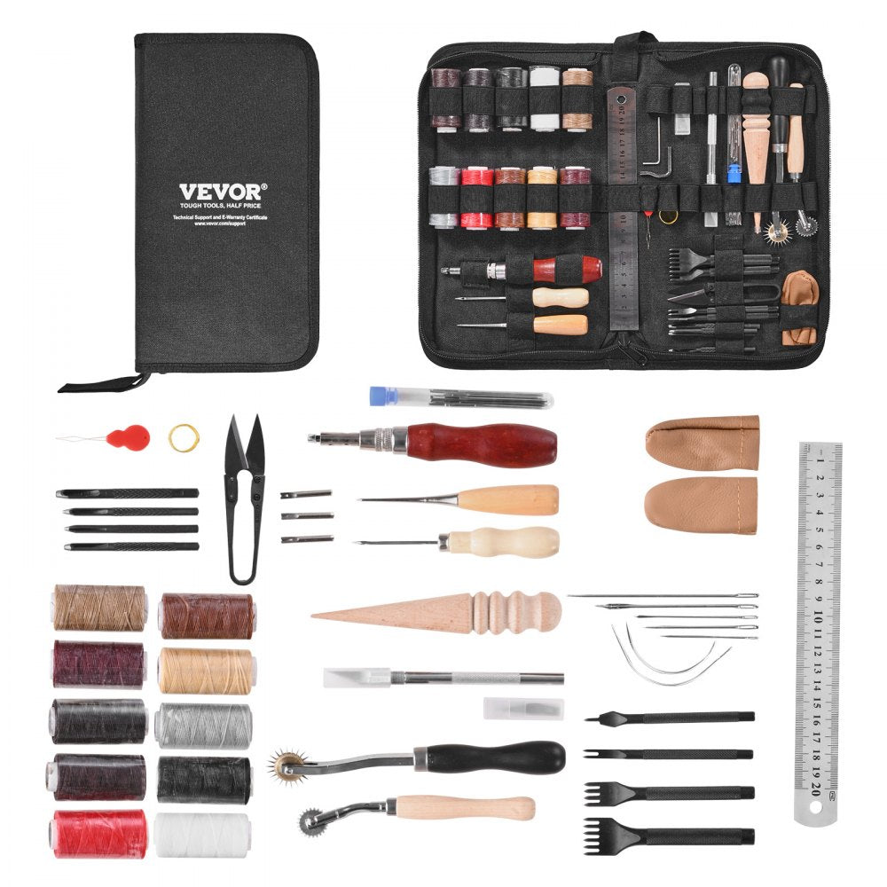 VEVOR Leather Working Tools Kit, 38 PCS Leather Craft Tools with Portable Canvas Storage Bag, Engraving Punching Sewing