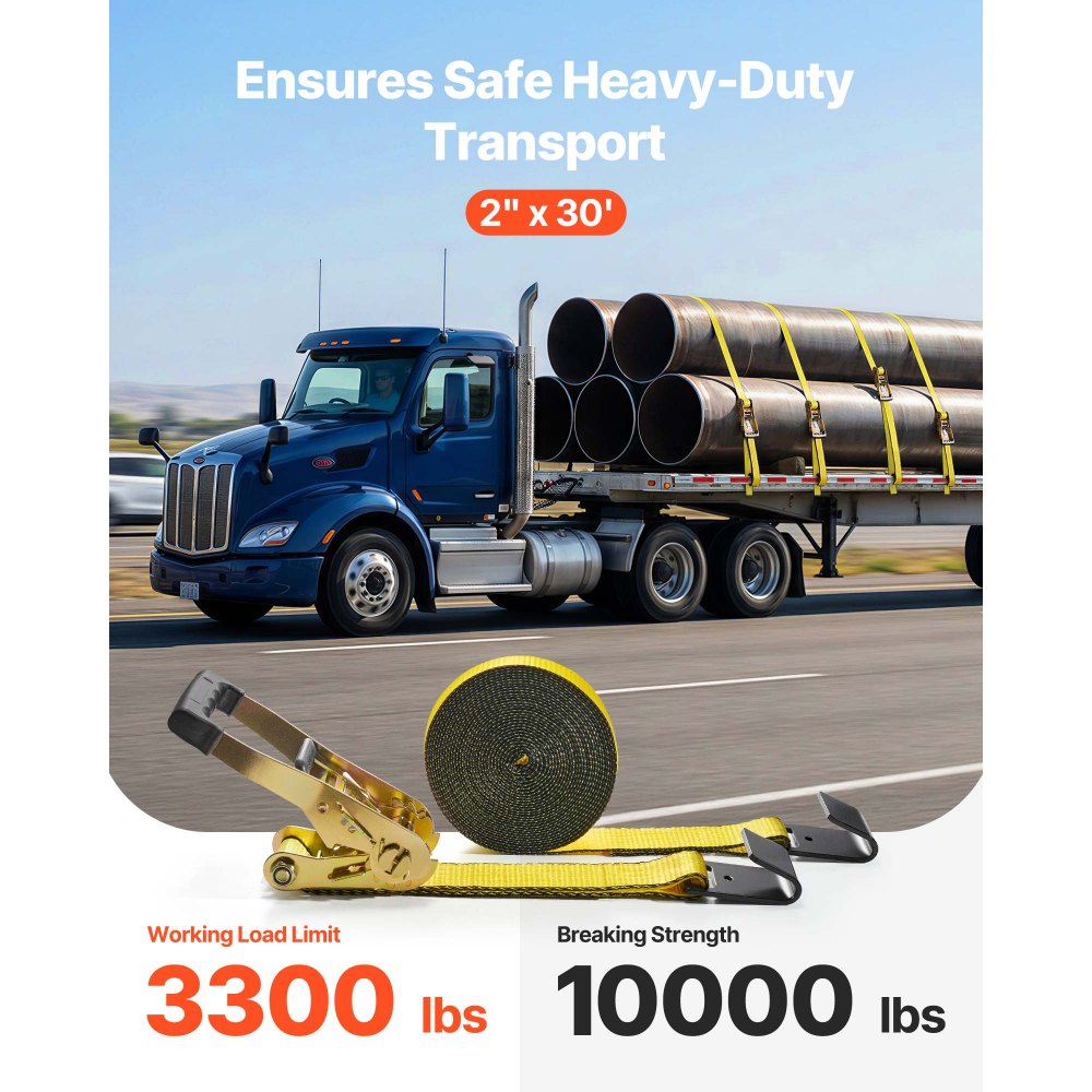 VEVOR Ratchet Tie Down Straps (10PK), 10000 lb Break Strength, Endless Ratchet with 10 Premium 2" x 30' Tie Downs Heavy