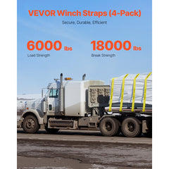 VEVOR Winch Straps, 4" x 30', 6000 lbs Load Capacity, 18000 lbs Break Strength, Truck Straps with Flat Hook, Flatbed