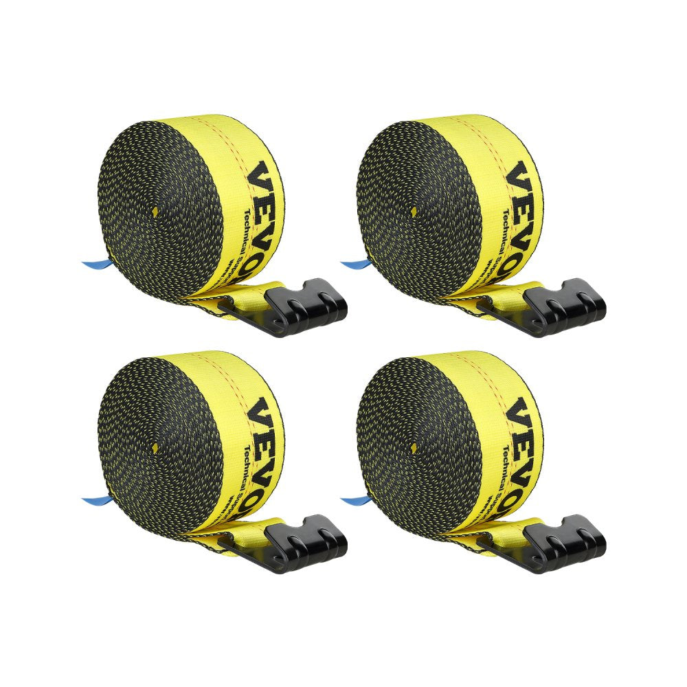 VEVOR Winch Straps, 4" x 30', 6000 lbs Load Capacity, 18000 lbs Break Strength, Truck Straps with Flat Hook, Flatbed