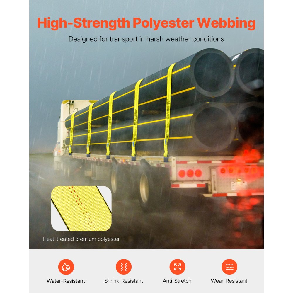 VEVOR Winch Straps, 4" x 30', 6000 lbs Load Capacity, 18000 lbs Break Strength, Truck Straps with Flat Hook, Flatbed