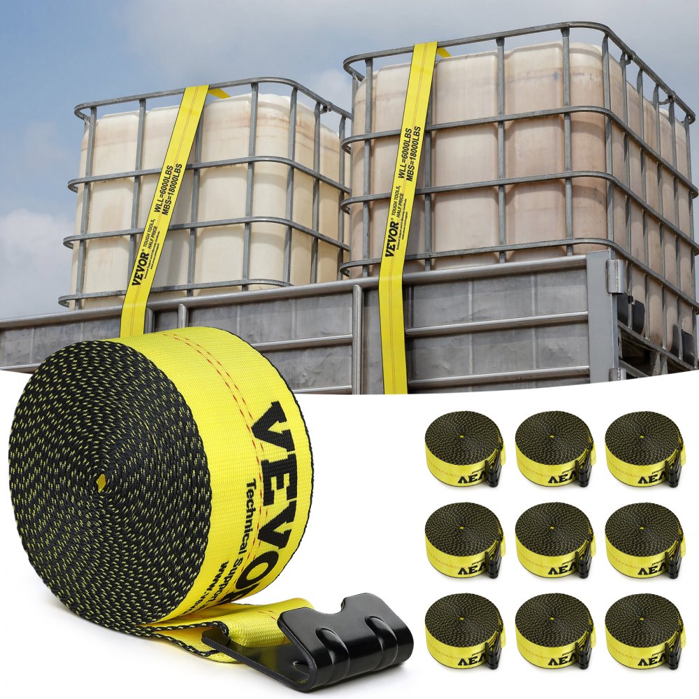 VEVOR Winch Straps, 4" x 30', 6000 lbs Load Capacity, 18000 lbs Break Strength, Truck Straps with Flat Hook, Flatbed