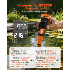 VEVOR pH Meter, Accurate pH/EC (Conductivity)/TDS (ppm) Multi-Parameter Measurement, IP68 Waterproof Probe, Pocket