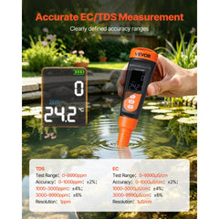 VEVOR TDS Meter, 0-9990 ppm Measuring Range, EC (Conductivity) /TDS (ppm) Multi-Parameter Measurement, Digital Water