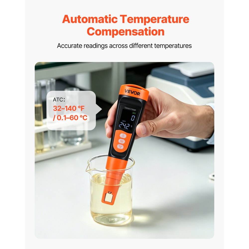VEVOR TDS Meter, 0-9990 ppm Measuring Range, EC (Conductivity) /TDS (ppm) Multi-Parameter Measurement, Digital Water