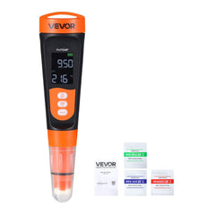 VEVOR pH Meter, 0-14 pH Range, IP68 Waterproof Probe, Pocket Tester Kit with Calibration Powder Packets, VA Display