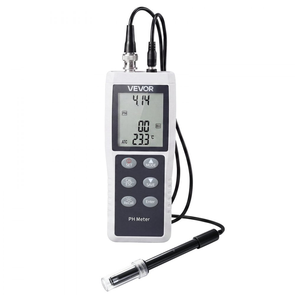 VEVOR pH Meter, 0-14 pH Range, IP68 Waterproof Probe, 3-Point Auto Calibration, Portable Tester Kit with Calibration