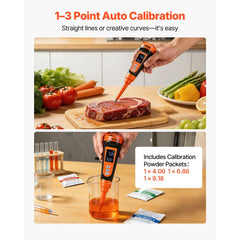 VEVOR Food pH Meter, 0-14 pH Range, IP68 Waterproof Probe, Pocket Tester Kit with Automatic Temperature Compensation