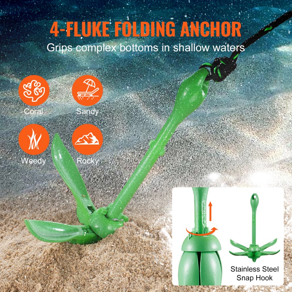 VEVOR Kayak Anchor Kit, 3.5 lb Paddle Board Anchor Kit with 26.2 ft/8 m Rope and Buoy, Folding Small Boat Anchor with