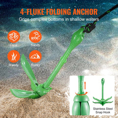 VEVOR Kayak Anchor Kit, 3.5 lb Paddle Board Anchor Kit with 26.2 ft/8 m Rope and Buoy, Folding Small Boat Anchor with