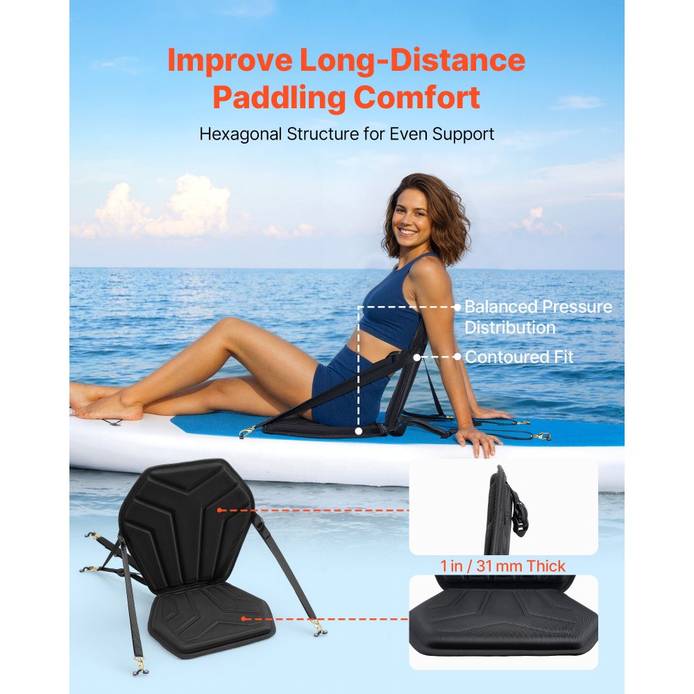 VEVOR Kayak Seat, 1 Pack 1" Thick, Universal Paddle Board Seat with Back Support, Hexagonal Sit-on-Top Soft Padded