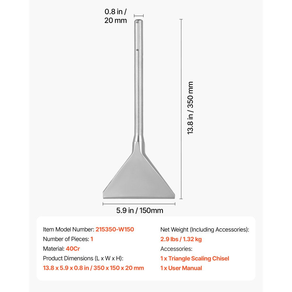 VEVOR SDS Max Scaling Chisel, 13.8" x 5.9" Chisel Bit with SDS Max Shank, Compatible with Rotary Hammers, Heat Treated