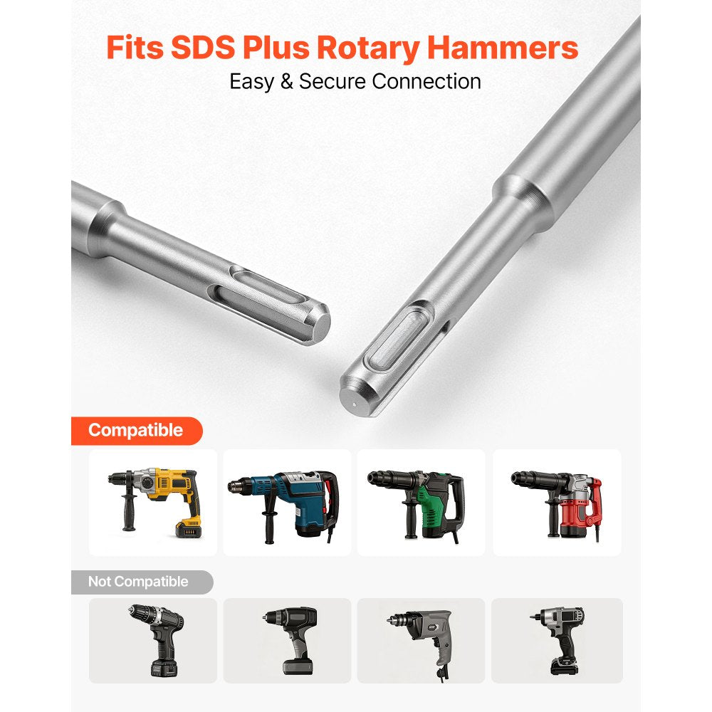 VEVOR SDS Plus Chisel Set, 3 pcs SDS Plus Rotary Hammer Drill Attachments, Includes Point, Flat, & Angled Spade