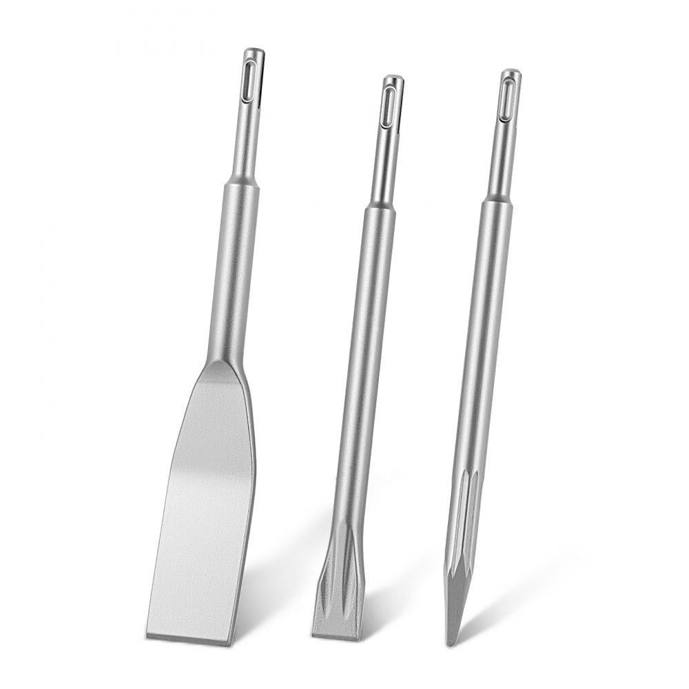 VEVOR SDS Plus Chisel Set, 3 pcs SDS Plus Rotary Hammer Drill Attachments, Includes Point, Flat, & Angled Spade