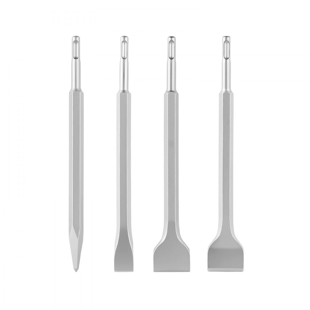 VEVOR SDS Plus Chisel Set, 4 pcs SDS Plus Rotary Hammer Drill Attachments, Includes Point, Flat, & Angled Spade