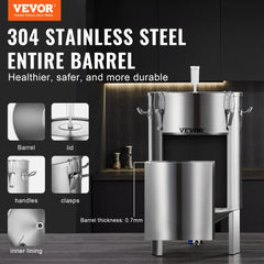 VEVOR 304 Stainless Steel Kettle, 16 GALLON Beer Brew Fermentor, Brew Bucket Fermentor for Brewing, Home Brewing