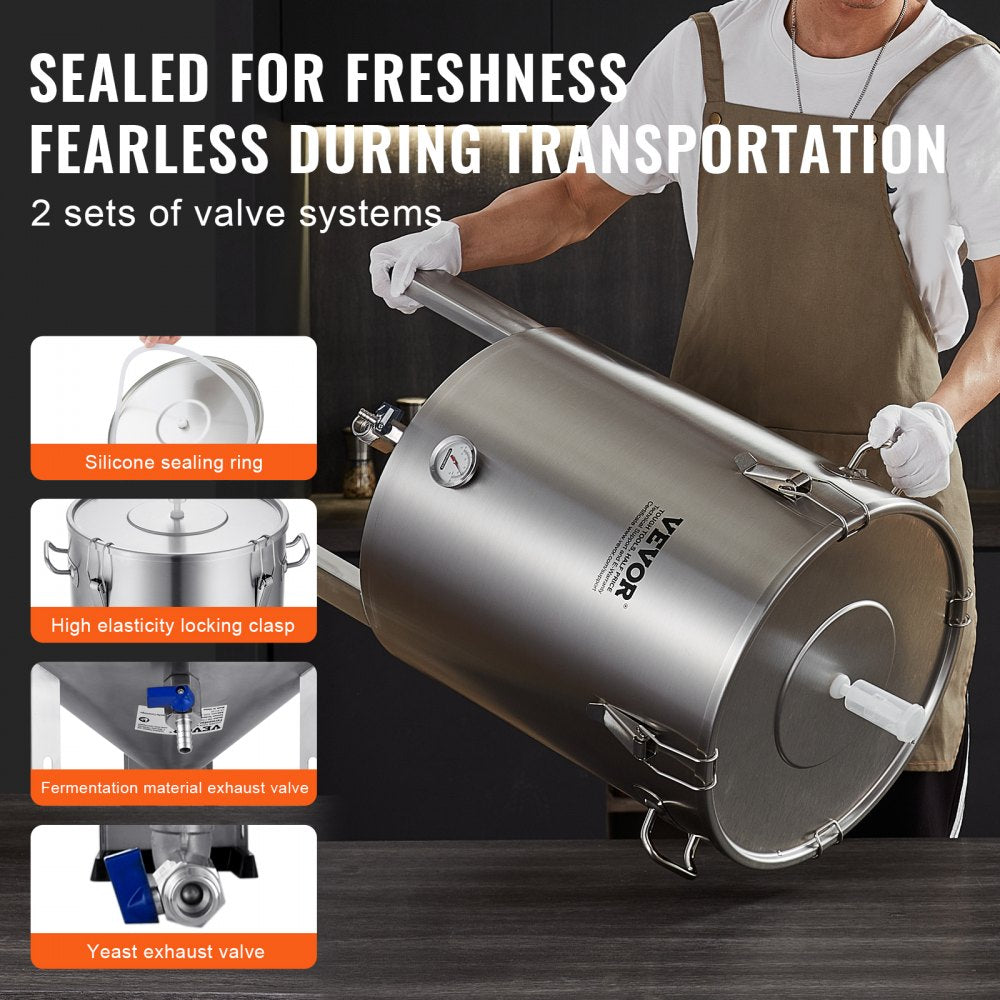 VEVOR 304 Stainless Steel Kettle, 16 GALLON Beer Brew Fermentor, Brew Bucket Fermentor for Brewing, Home Brewing