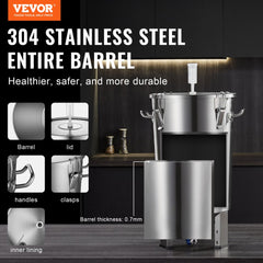 VEVOR 304 Stainless Steel Kettle, 8 GALLON Beer Brew Fermentor, Brew Bucket Fermentor for Brewing, Home Brewing