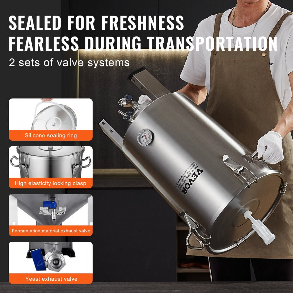 VEVOR 304 Stainless Steel Kettle, 8 GALLON Beer Brew Fermentor, Brew Bucket Fermentor for Brewing, Home Brewing