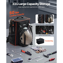 VEVOR Welding Backpack, 33L Welder Backpack with Insulated Bag & Helmet Bag, 600D Polyester Extreme Gear Pack for Tools