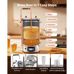 VEVOR Beer Brewing Equipment, 16 Gal/60L Beer Maker with Anti-Burn Pump and Wort Chiller,3000W All-in-One Home Brewing