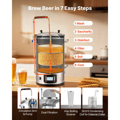 VEVOR Electric Brewing System, 8 Gal/30 L Brewing Capacity, All-in-One Home Beer Brewer with Pump, Mash Boil Device