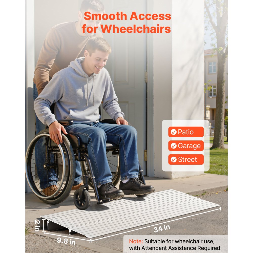 VEVOR Door Threshold Ramp, 2 inch Rise, Aluminum Alloy Threshold Ramp Rated 800 lbs Load Capacity, Handicap Ramps for