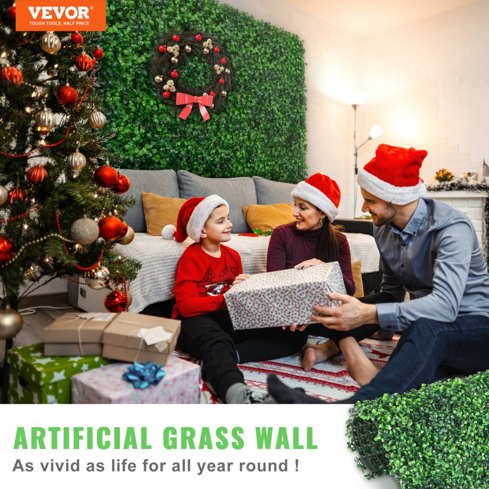 VEVOR 12PCS 10x10 inch Artificial Boxwood Panels, Boxwood Hedge Wall Mat,Artificial Grass Backdrop Wall, Privacy Hedge