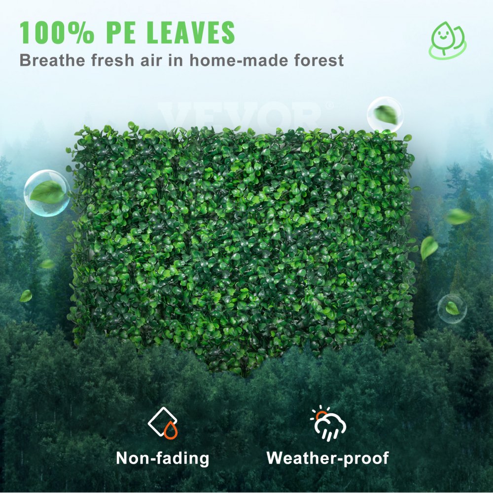VEVOR 12PCS 10x10 inch Artificial Boxwood Panels, Boxwood Hedge Wall Mat,Artificial Grass Backdrop Wall, Privacy Hedge