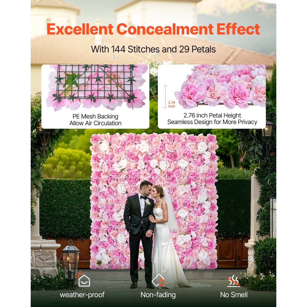 VEVOR 3D Flower Wall Panel, 12 PCS 15 x 15 inch, Artificial Floral Wall Background Mesh Backing Mat,Seamless