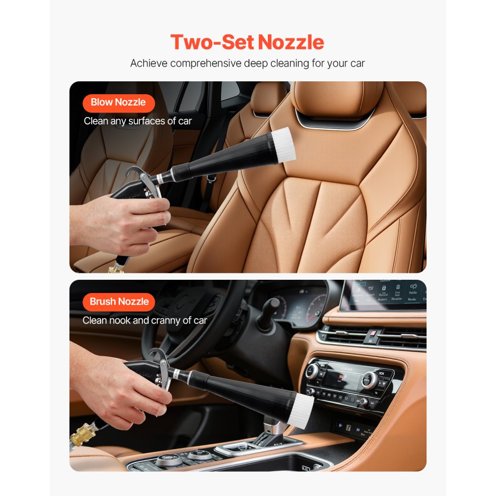 VEVOR Car Cleaning Gun, 6-9.2 Bar High-Pressure Air Blow Gun with 2 Set Nozzles, 360° Rotating Nozzle for Complete