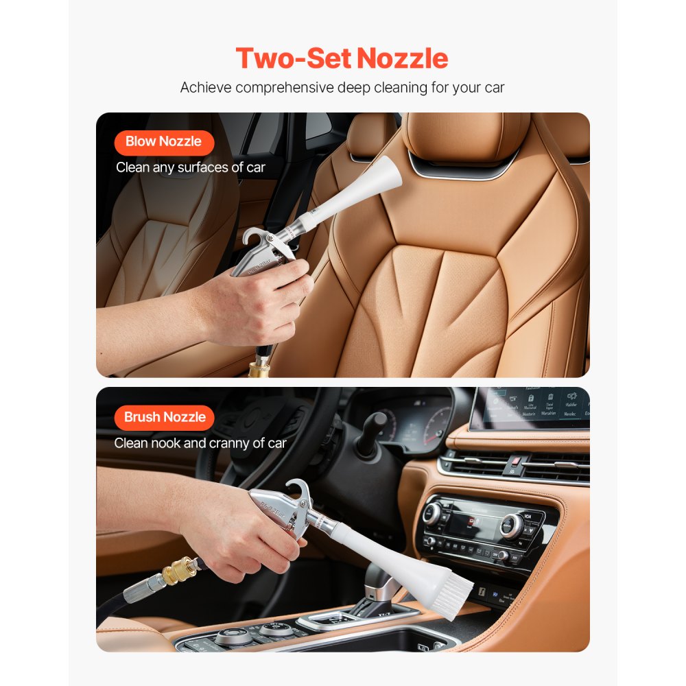 VEVOR Car Cleaning Gun, 6-9.2 Bar High-Pressure Air Blow Gun with 2 Set Nozzles, 360° Rotating Nozzle for Thorough