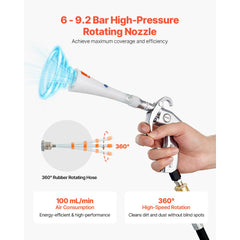 VEVOR Car Cleaning Gun, 6-9.2 Bar High-Pressure Air Blow Gun with 2 Set Nozzles, 360° Rotating Nozzle for Thorough