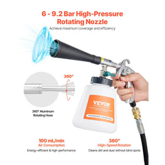 VEVOR Car Cleaning Gun, 6-9.2 Bar High-Pressure Air Blow Gun with 2 Set Nozzles & 1L Liquid Bottle, Vortex Cleaning