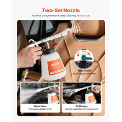 VEVOR Car Cleaning Gun, 6-9.2 Bar High-Pressure Air Blow Gun with 2 Set Nozzles & 1L Liquid Bottle, Vortex Cleaning