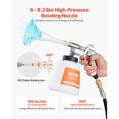 VEVOR Car Cleaning Gun, 6-9.2 Bar High-Pressure Air Blow Gun with 2 Set Nozzles & 1L Liquid Bottle, Vortex Cleaning