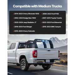 VEVOR Overland Truck Bed Rack, 14.4-17.3 in Height, Adjustable Bed Cargo Rack with Security LED Light, Compatible with