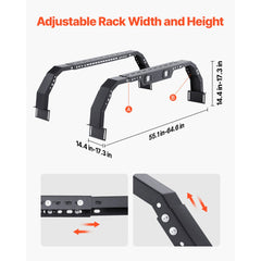 VEVOR Overland Truck Bed Rack, 14.4-17.3 in Height, Adjustable Bed Cargo Rack with Security LED Light, Compatible with