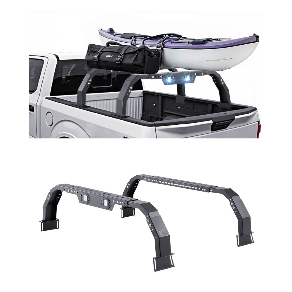 VEVOR Overland Truck Bed Rack, 14.4-17.3 in Height, Adjustable Bed Cargo Rack with Security LED Light, Compatible with
