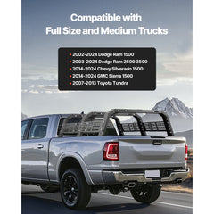 VEVOR Overland Truck Bed Rack, 54.3-68.3 in Width, Adjustable Overland Bed Cargo Rack with Sidebar and 900 lbs Static