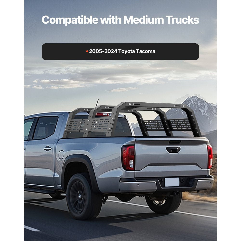 VEVOR Overland Truck Bed Rack, 49.2-67.9 in Width, Adjustable Overland Bed Cargo Rack with Sidebar, 900 lbs Static
